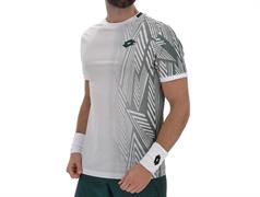 Lotto maglia da tennis uomo Tech VI D3 con grafica zig-zag bianca/biome green