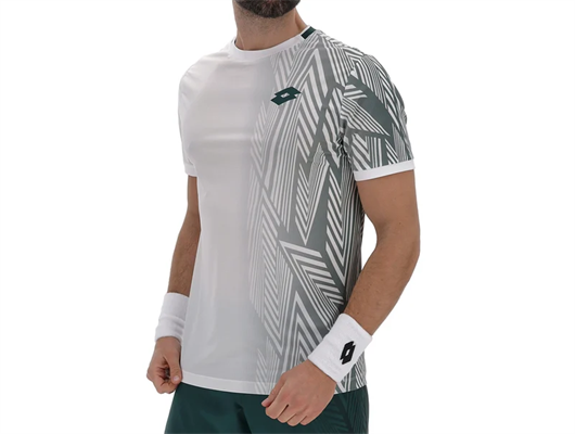 Lotto maglia da tennis uomo Tech VI D3 con grafica zig-zag bianca/biome green